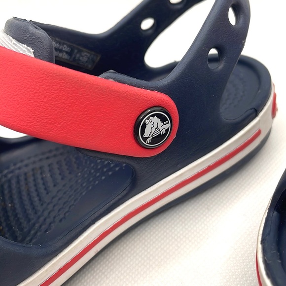 Croc Kids Red,White and Navy Blue Velcro Sandals size c 10 - Picture 6 of 7